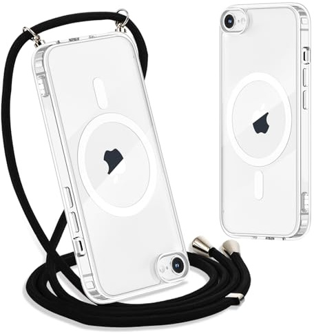 Yoedge Handykette für iPhone 8/7/SE 2020/SE 2022 Hülle mit Band 4,7, Transparente Magnetisch Handyhülle Kompatibel mit Magsafe, Dünn Silikon TPU Stoßfest Schutzhülle mit Kordel zum Umhängen, Schwarz