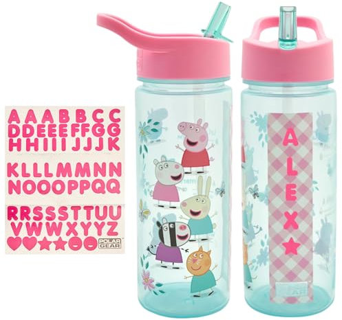 Peppa Pig Polar Gear Bouteille d'eau personnalisée avec autocollants pour enfants – Fournitures de rentrée scolaire – Bouteille d'eau pour tout-petits avec paille – Cadeaux personnalisés pour enfants