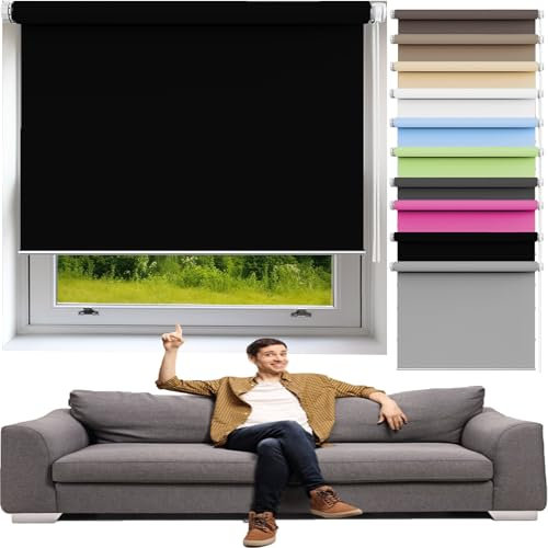 Fensterrollo Verdunkelnd 40 x 100 cm Hitzeschutz Und Sichtschutz, Tenebra Thermorollo Rollo für Fenster Und Tür, Schwarz