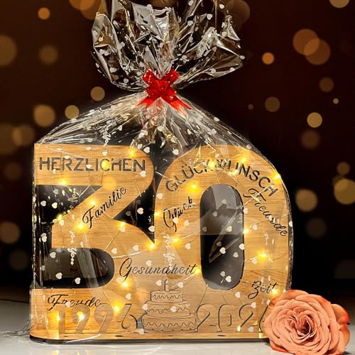 2026 Holz-Schild Gästebuch, 30 Geburtstag Frau & Mann mit LED Lichterkette | 30. Geburtstag Frauen & Männer, Geschenk zum 30 Geburtstag, Geldgeschenke Holzschild Gästebuch, Geburtstagszahlen Tischdeko