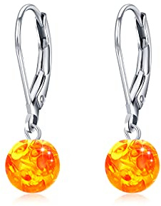 Pendientes de ámbar para mujer, plata de ley 925, cuentas de ámbar de 8 mm, aretes de tuerca de ámbar miel, regalo para amantes, talla única, Plata de ley, Ámbar
