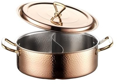 WQZzjm Vintage Hot Pot Shabu Hot Pot Divider Doppio Lato Hot Pot Piano Cottura A Induzione Stufa A Gas Stufa Elettrica Cucina Shabu Domestica (Argento, 30 cm) (Oro 28 cm)