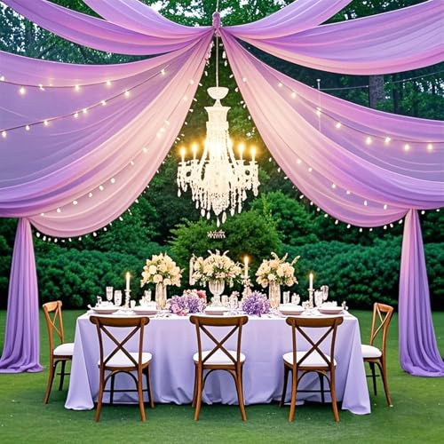 6 Panels Purple Ceiling Drapes for Wedding 5ftx10ft Chiffon Arch Draping Fabric Sheer Curtains for Wedding Party Ceremony Swag Decorations