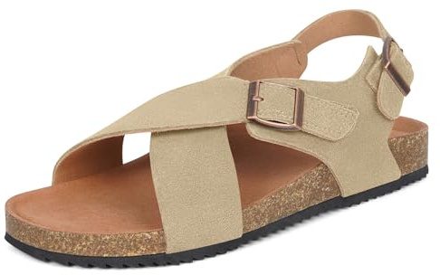 Sandali Moda Donna Sandal in Pelle Sandalo Scarpe con Bassi Estivi Eleganti Morbido Comodo Albicocca 38