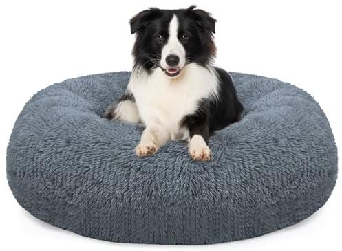 MDDK DY Cuccia rotonda in peluche, 80 cm, lavabile, con base antiscivolo, colore grigio scuro