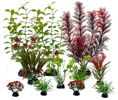 FENGQQKJ Aquarium Deko Aquarium Zubehör Aquariums Pflanzen Künstlich Wasserpflanzen Aquariums Miniteich Plastikpflanzen Fisch Tank Schildkröte Aquarien Dekorationen Rot Grün für Aquarien 10 Stück