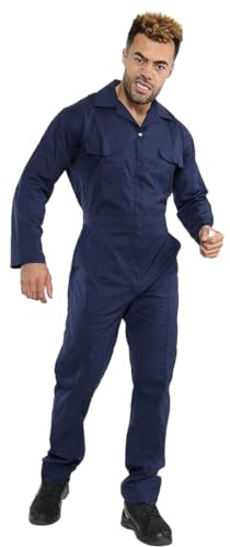 House of Velours® Mens Coverall Boiler Suit - Heavy Duty Lightweight Overall Protective Safety Work Wear Multi Pocket Suit With Full Button Closure Elasticated Waist (Blue, L)
