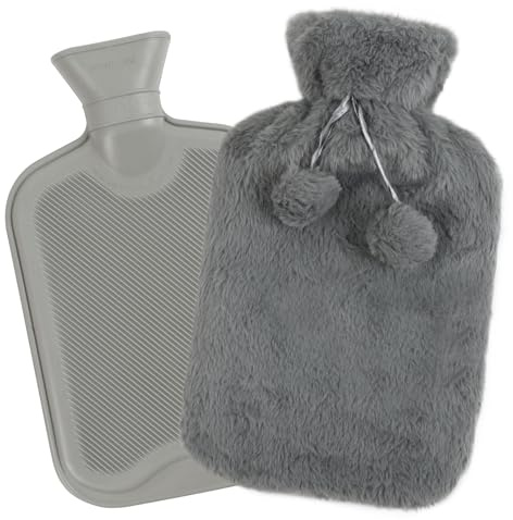 sulanmo Grande borsa dell'acqua calda, 2 l, borsa dell'acqua calda con fodera in morbido peluche, borsa dell'acqua calda a prova di perdite per riscaldatore mano, pancia, collo (grigio)