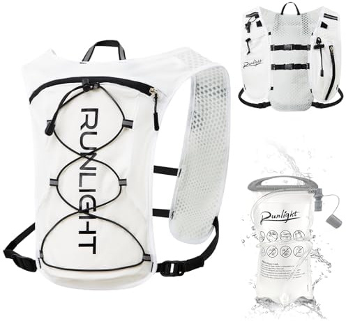 Running Vest Women Men,Night Reflective Hydration Vest Pack with 1500ml Soft Water Bottle,Adjustable Hydration Vest For Hiking Trail Cycling Marathon (White, One Size)