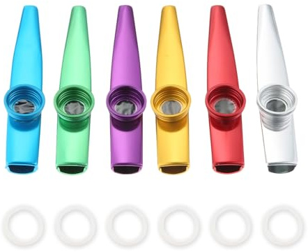 DRELD 6Pcs Metal Kazoos with 10 Flute Membranes for Gathering Party | Durable Musical Instruments No Musical Skills Needed for Beginners, Ideal for Guitar, Ukulele, Piano & Band Play