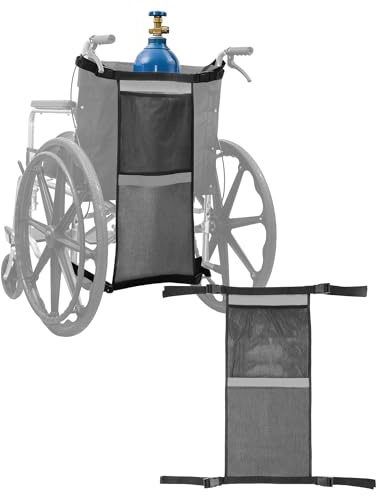 KUAZIDAR Support de Bouteille d'Oxygène pour Fauteuil Roulant, Porte-Cylindre avec Bandes Réfléchissantes et Poche de Rangement (Gris, contient 1 bouteille)