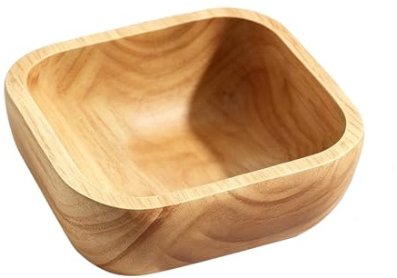 Oriental riverkit Wooden Fruit Bowl, Square Decorative Wood Bowl, Wooden Salad Bowls, Wood Serving Bowls, Centerpiece Table Decorations for Fruit, Dessert, Snack and Bread (12.5x12.5x4.5cm/280ml)