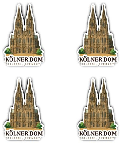 Aufkleber: 75 mm, 4 Stück - Kölner Dom Cologne Germany Vinyl Souvenir Deko