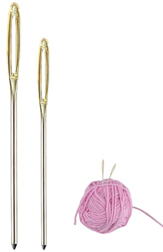 Pack de 2 agujas de zurcido de ojo grande, agujas de acero inoxidable para lana y tapiz, fáciles de enhebrar, suaves y duraderas, ideales para coser a mano, tejer, ganchillo y zurcido