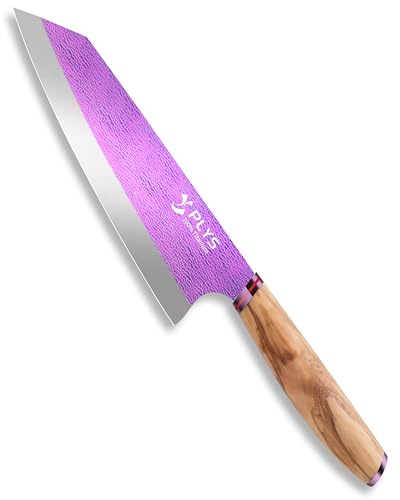 Titanio Coltello Cucina Kiritsuke: Lama da 20,5 Cm, Professionali Coltello da Chef Affilato, Manico Ergonomico in Legno, Materiale in Titanio Ultraleggero (Viola Aurora)