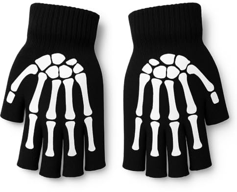 WS Accessories 1 Pair Skeleton Fingerless Gloves - Adults & Kids Sizes