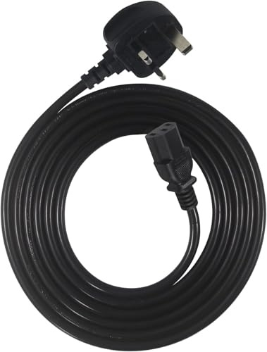 5M,Power Cord UK Plug to IEC C13 PC Mains Kettle Lead Heavy Duty Copper Power Cable for TV, Monitor, Projector, HP Printer, PlayStation, Gaming Console, LCD Smart TV with UK 3 Pin Plug
