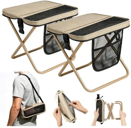 TZEKING 2PCS Sgabello Pieghevole Portatile 31x28x30cm, Sgabello da Campeggio Leggero con Borsa Portaoggetti, Mini Sedia Pieghevole Resistente 120kg per Pesca, Escursioni, Viaggi, Spiaggia