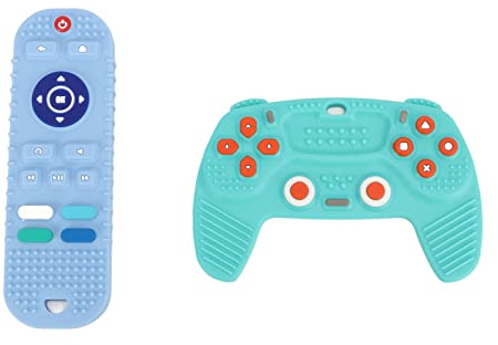 LIYJTK Jouets de Dentition en Silicone pour bébé, Jouets sensoriels à mâcher en Forme de télécommande pour bébés, Massage des gencives, Anneau de Dentition éducatif (Bleu Cyan)