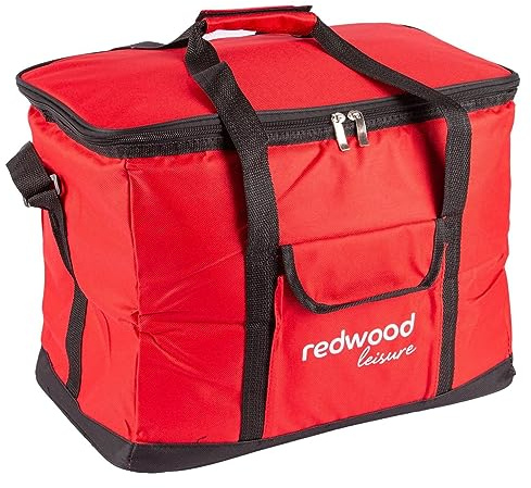 Redwood 1x Red 30L Insulated Cool Bag - Foldable Thermal Cold Picnic Beach Camping Travel Food Lunch Family Cooler Ice Box