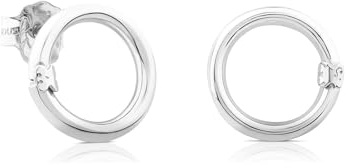 Pendientes de Anilla de Plata de Primera Ley para Mujer con Cierre de Presión y 1.6cm, Fino y Elegante, Colección Hold