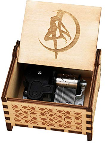 Youtang Mini caja de música con mecanismo de cuerda de 18 notas, caja de música de madera grabada, reproducción de densidad de luz de luna, marrón