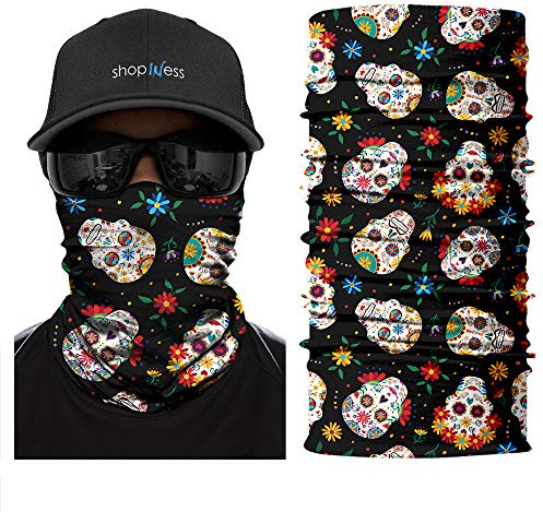 ShopINess Foulard Multifonctions Bandana Tour de Cou Unisexe adulte pour Moto, Sport, Fêtes, Halloween et Carnaval Mini Crâne