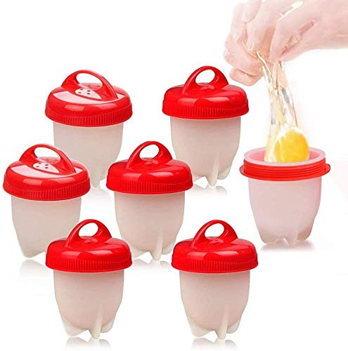 OMZGXGOD Steamer per cibi da banco in Silicone, Rosso, Set di 6 stampi per Uova sode