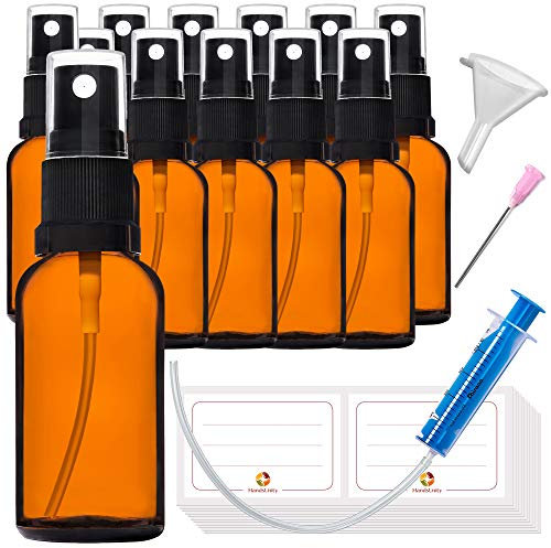 HandsUnity Set di Bottiglia di Vetro Ambrato Della Farmacia - 30ml-12pz con Atomizzatore Nero in Marrone - Include 29 Accessori