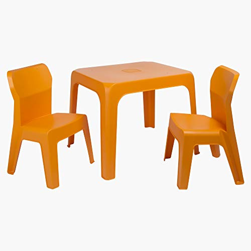 resol grupo Jan Set für Kinder, 2 Stühle und 1 Tisch, für Innenbereich, Außenbereich, Garten, Orange