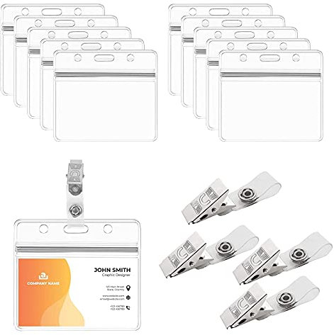 BAMZOK 50 Stück Ausweishülle mit Clip Namensschilder für Kleidung Clip Kartenhüllen Transparent Ausweishalter Namenschilderhülle mit 50 Clips Wasserdicht PVC Id Card Badge Holder für Ausweis ID Karte