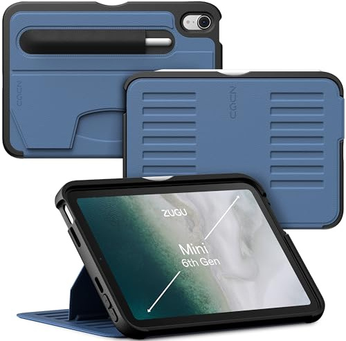 ZUGU iPad Mini Case (A17 Pro) 2024/6 Generation 2021 fodral - Ultra slimmat skyddshölje - trådlös Apple Pencil Laddning - Bekväm 7-vinkels Magnetic Stativ Skal, automatisk vila/väckning [Skifferblå]