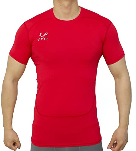 Camiseta Manga Corta Hombre Sport compresión Transpirable Secado Rápido Deportiva Fitness Running Gimnasio Futbol Baloncesto Gym Entrenamiento Crossfit（XL,Rojo）