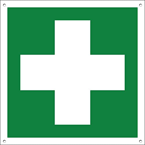 pubblimania Erste-Hilfe-Kasten | Hinweisschild aus starrem Alu-Dibond Stärke 3 mm (14,5 x 14,5 cm)