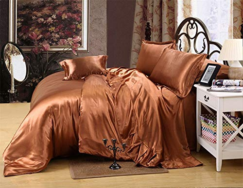 Cotton Home Depot -100% Pure Silk Satin Sheet Set 6pcs, Silk Fitted Sheet 15 Deep Pocket,Silk Flat Sheet,Silk Duvet Cover & Pillowcases Set !!! Size Queen ,Brown