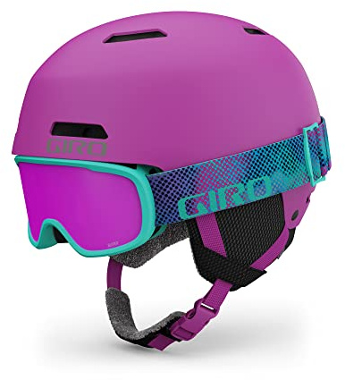 Giro Crue Combo Pack Kids Ski Helmet - Snowboarding Helmet with Matching Goggles for Youth, Boys & Girls Matte Berry S 52-55.5cm