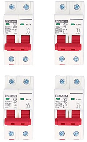 4 Stück 1000V DC Leitungsschutzschalter 16A 2P Hutschiene Home Überlastschutz Luftschalter Sicherungsautomat für Wohnbeleuchtung Verteilerleitungen Solar PV Anlage