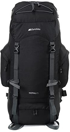 Eurohike Nepal 65 Litre Rucksack with Ventilated Back Panel & Padded Harness, 65L Backpack, Bag for Men & Women, Adjustable, Lightweight, Camping, Hiking, Trekking, Travelling, Outdoors, Black