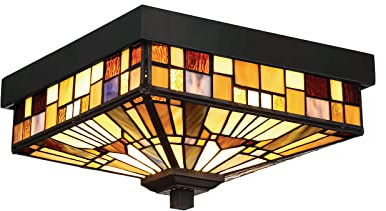 Tiffany Deckenleuchte für Außen & Innen mit Mosaik Lampenschirm Bunt | mit E27 LED, 26x 26cm, für Wohnzimmer, Flur, Terrassenleuchte, Außenleuchte