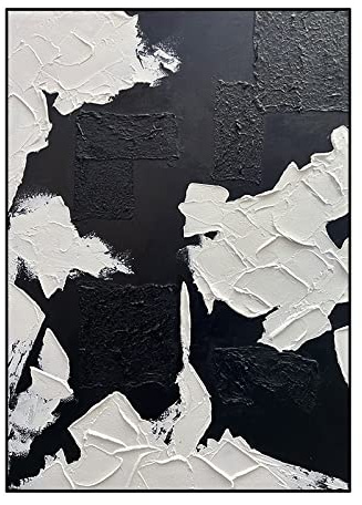 Handgemalte Acrylbilder, Schwarz-Weiße Textur, Geometrische Farbabstimmung, Minimalistisch, Modernes Abstraktes Kunstwerk, Rahmenlose Originale Handgemalte Ölgemälde Auf Leinwand, Wandkunst Für