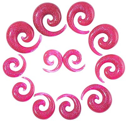 Longbeauty 12 Pcs Acryl Tapers Dehnspirale Dehnschnecke Dehnstab Piercing Ohr Expander Kit 10MM-20MM, Pink