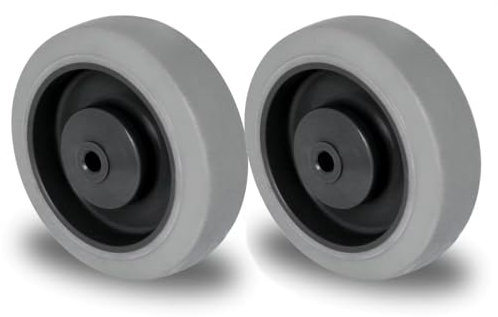 Abrollwerk® 2er Set Einbauräder 100 mm – Gummi grau spurlos – Rollenlager mit Kugellager & M8 Achszubehör – Schwerlast Laufrollen für Werkstatt & Möbel