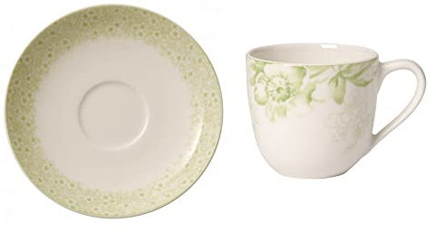 Villeroy & Boch Floreana Green Grün Weiß Espressotasse c/Untertasse Set 6 Stück Porzellan