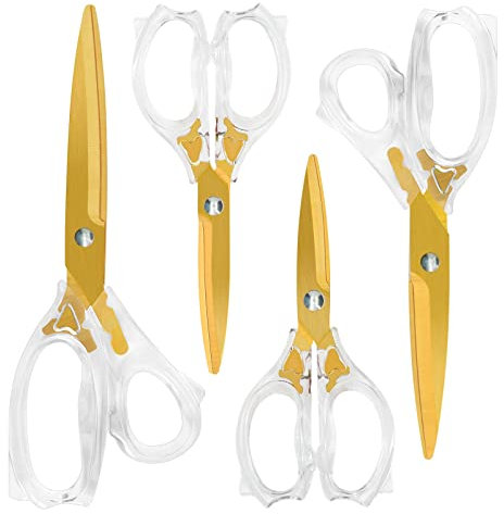CCR Scissors Titanium Coated,Multi-Purpose Scissors with Clear ABS Handles and Sharp Blades, Suitable for Tailors,Home, Office,School,Set of 4