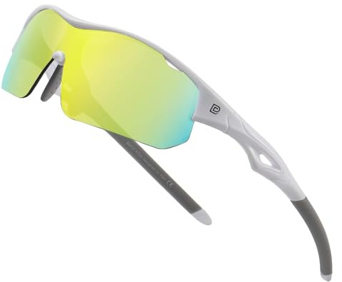 DUCO Sports Jugend Baseball Sonnenbrille für Kinder Unzerbrechlich TR90 Rahmen Leichte Sonnenbrille für Jungen und Mädchen DK261 (Weiß Rahmen Grau Bügel Revo Orange Gläser) | Beschlagfrei, Flexibler Leichter TR90 Rahmen, UV400 Schutz Sport Sonnenbrille Jungen Mädchen für Radsport, Baseball, Laufen