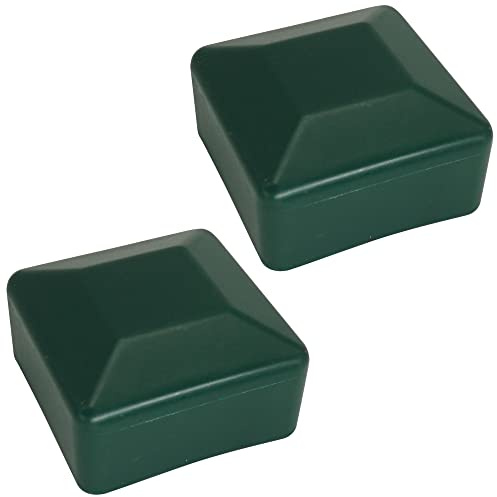 SKIR'CO (2 pcs) Fence Post Caps, Square 50 x 50 mm Green Plastic Caps for Fence Posts, Moss Green RAL 6005 Colour