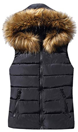 Veste matelassée femme avec capuche en fourrure - Veste en duvet femme avec capuche courte légère veste matelassée automne veste de transition grandes tailles veste d'hiver sans manches veste à
