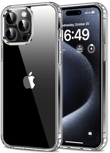HOOMIL Hülle für iPhone 15 Pro Max, Anti-Vergilbung, Transparent | Stoßschutz, Durchsichtige Kratzfeste Harte Rückseite, Unterstützt Kabelloses Laden
