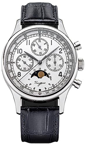 SUGESS Seagull ST1908 Chronograph mit Mondphase, Datum, Saphir, 40 mm, Weiß, BNIB, weiß, Modern