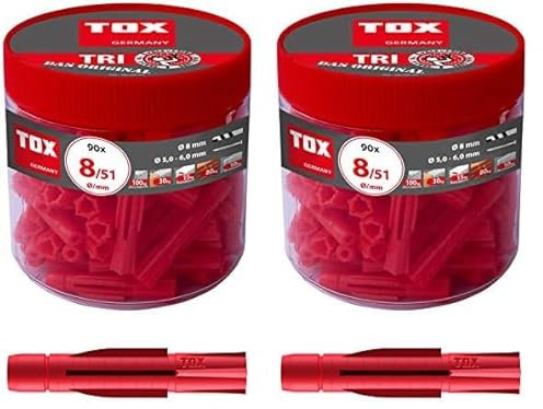 TOX Allzweckdübel Tri 8 x 51 mm in Runddose, Dübel für Fast alle Baustoffe, 90 Stück, 010260051 (Packung mit 2)